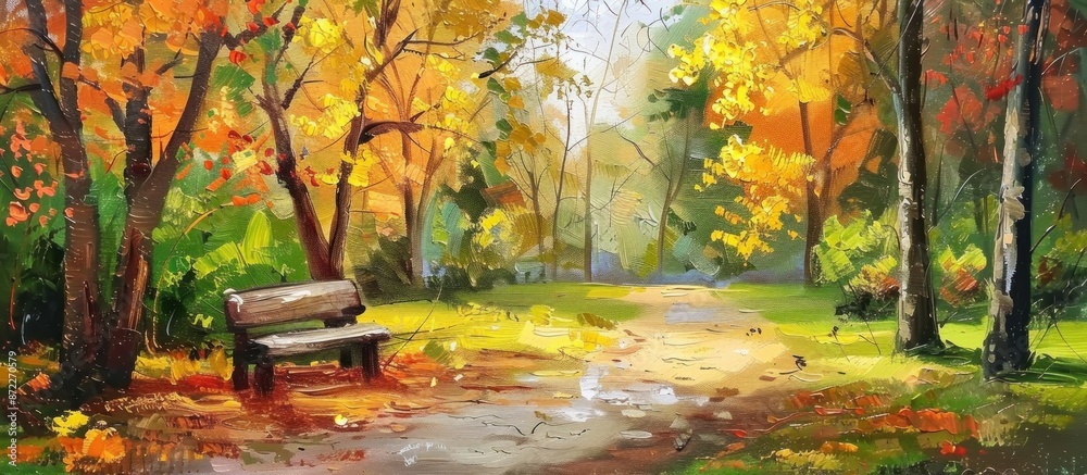 Canvas Prints autumnal park scene with a bench