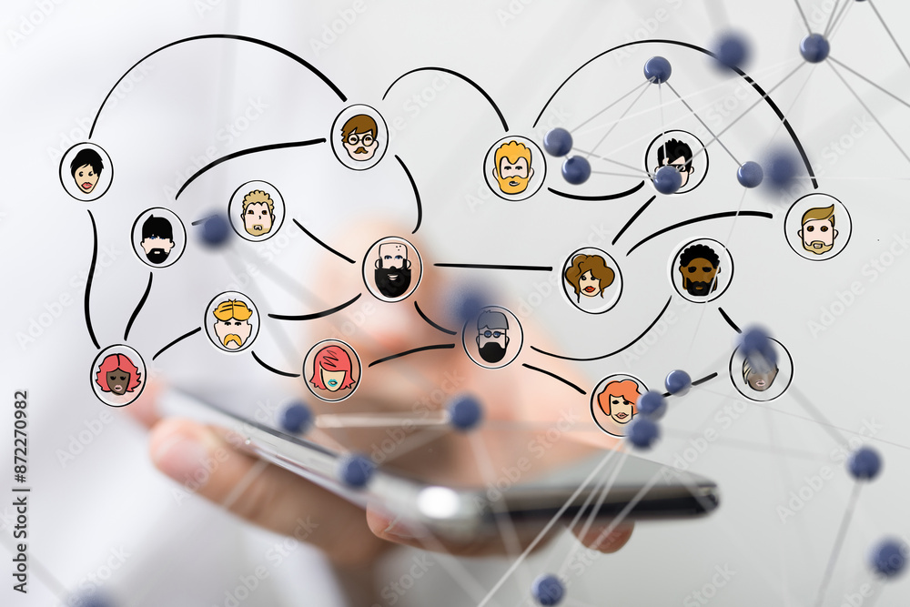 Leinwandbilder Global network. Blockchain. 3D illustration. Neural networks and artificial intelligence. Abstract