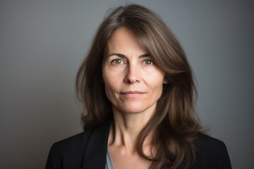 Fototapeta premium Portrait of a beautiful middle-aged woman with brown hair.
