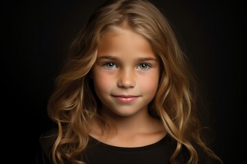 Naklejka premium Portrait of a beautiful little girl with long blond hair on a black background.
