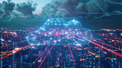 Obraz premium Generative AI image of cloud computing and digital data transfer with computing networked across cities country and globe with virtualization approach