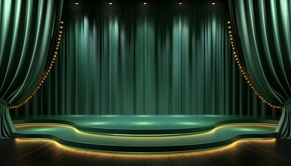 Stage Setting with Green Curtains and Golden Decorations