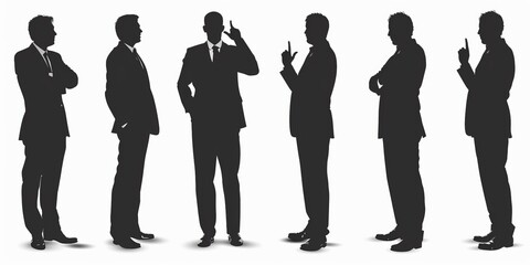 unrecognizable businessman silhouette in different poses on isolated white background