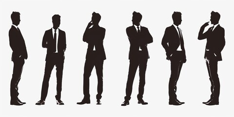 unrecognizable businessman silhouette in different poses on isolated white background