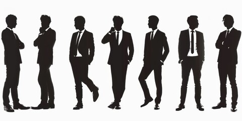 unrecognizable businessman silhouette in different poses on isolated white background