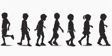 Obraz premium unrecognizable child silhouette in different poses on isolated white background