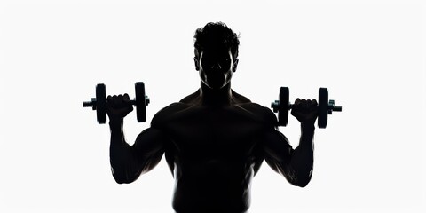 unrecognizable man silhouette doing exercise on isolated white background
