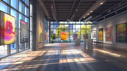 urban art gallery with specially coated energy-efficient windows that prevent UV damage to valuable artworks, while still allowing natural light to enhance the colors and details of each piece