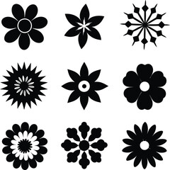 A Set of flower icon Silhouette Design with white Background