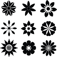 A Set of flower icon Silhouette Design with white Background