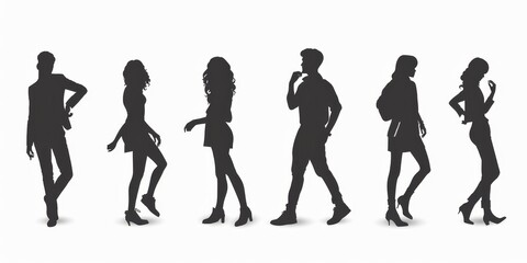 unrecognizable people silhouettes in different poses on isolated white background