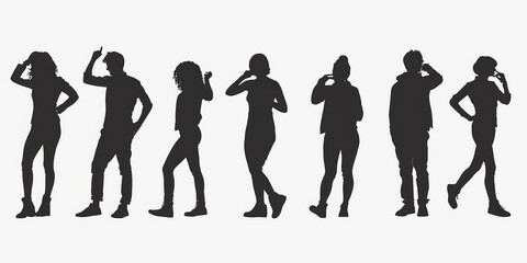 Obraz premium unrecognizable people silhouettes in different poses on isolated white background