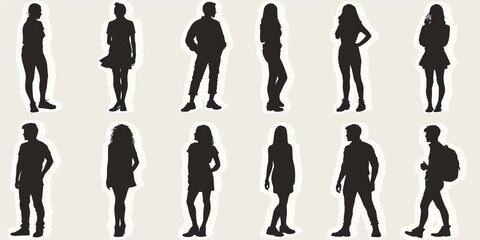 unrecognizable people silhouettes in different poses on isolated white background