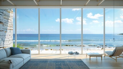 beach house with energy-efficient windows that resist saltwater corrosion while providing a clear view of the ocean, demonstrating durability and clarity