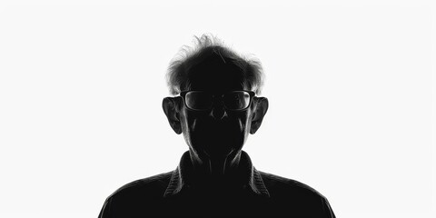 unrecognizable senior silhouette on isolated white background