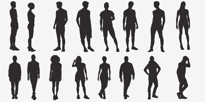unrecognizable people silhouettes in different poses on isolated white background
