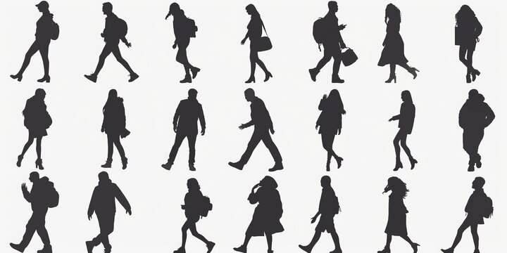 unrecognizable people silhouettes in different poses on isolated white background - Powered by Adobe