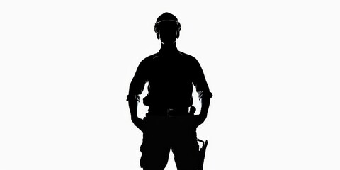 unrecognizable worker silhouette on isolated white background