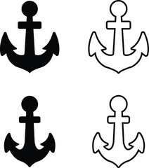 Anchors, Mariner Crosses and Religious Anchors flat or line collection vector models sea nautical ship anchor icons set isolated on transparent background. for design logo, emblem, symbol, sign, badge