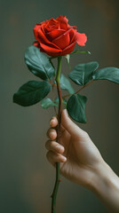 A rose for you for Valentine's Day, romantic flower gift to tell you I love you, red rose white skin