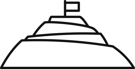 Line drawing of a flag standing on the top of a mountain representing a challenging but achievable goal