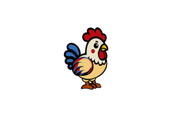 Vector illustration of cartoon rooster isolated on white background	
