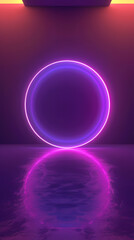 Abstract neon background with a glowing circular frame in the middle