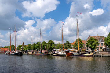 two-mast clippers in the port of Medemblik, Netherlands