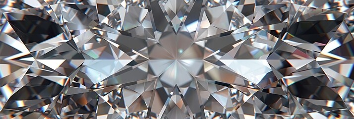 Detailed close-up of exquisite diamond, intricate patterns and sparkling reflections resembling a kaleidoscope. 