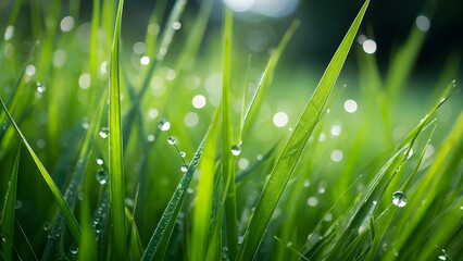 close up of green grass with blurred garden background
