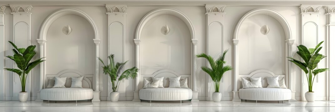 Modern white interior with geometric design, ideal for creative projects and artistic endeavors