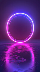 Abstract neon background with a glowing circular frame in the middle