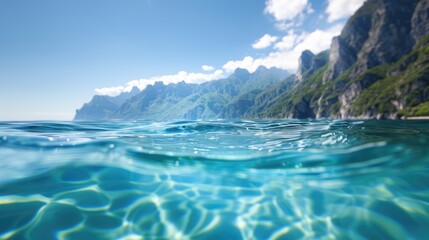 Fototapeta premium Serene Ocean and Majestic Mountainscape