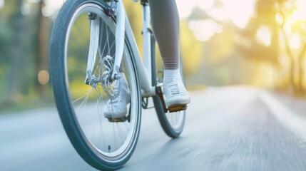 Naklejka premium Urban Tranquility - White Bicycle with Silver Accents, Yellow Light