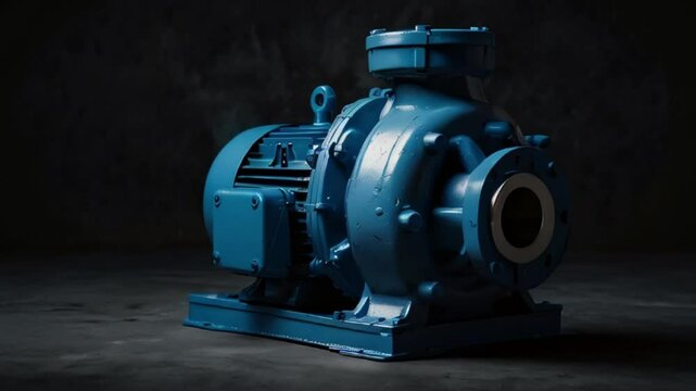 Blue Electric Centrifugal Pump on a Dark Background