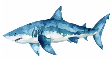Naklejka premium Watercolor Illustration of a Great White Shark