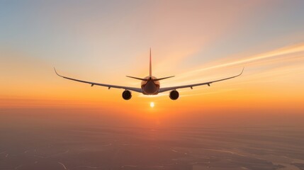 Boeing n747 in Sunset Flight Over Dazzling Cityscape