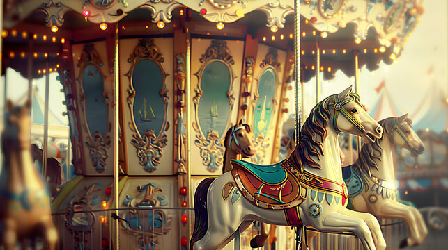 old carousel with horses with vintage effect. childhood memories and nostalgia concept.&nbsp;