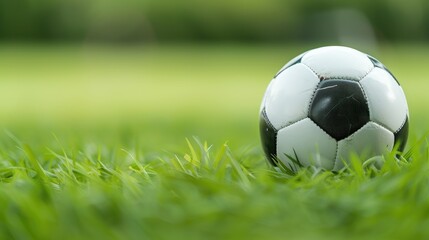 Fototapeta premium Tranquil Soccer Ball on Lush Green Grass
