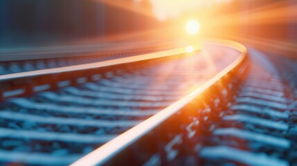 Close-Up Image Showing Side Perspective Railroad Track with Sunlight