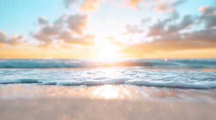 Fototapeta premium Serene Beach Scene at Sunset with Gentle Ocean Waves