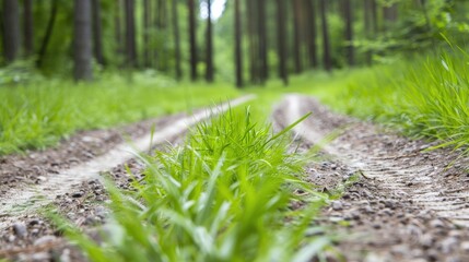 Fototapeta premium Tranquil Forest Road with Lush Greenery