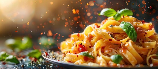 Fettuccine Alfredo with Basil and Red Pepper Flakes