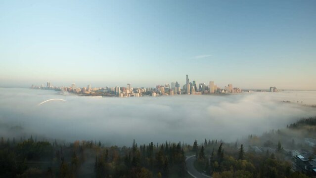 edmonton downtown fog over the river