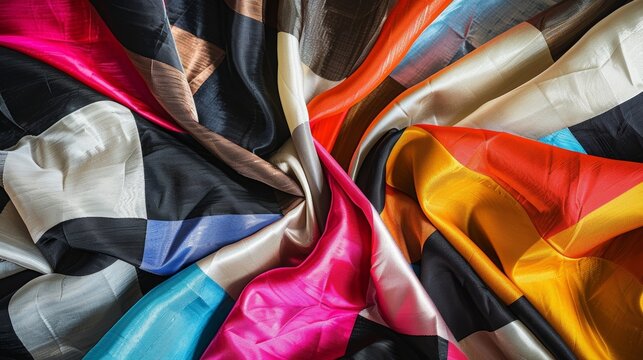 The vibrant colors and bold shapes of a collection of jockey silks a visual representation of the excitement and competition in horse racing.