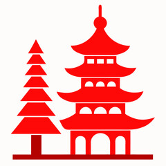 mix of pagoda and Christmas tree, one detail icon silhouette vector art illustration