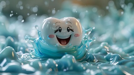Fototapeta premium Happy Tooth in Blue Water - Generative AI