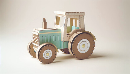 Fototapeta premium Vintage Cardboard Tractor Toy in Pastel Colors - 3D Illustration