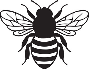 Bee silhouette black vector flat illustration. Honey Bee icon, honey bee silhouette on white background.  black and white, silhouette bee collection. Vector illustration for drawing.