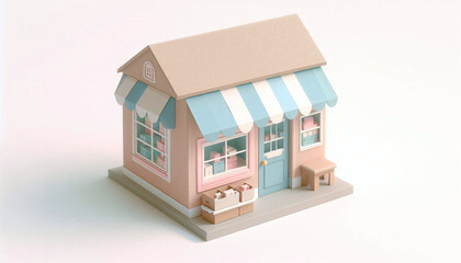 Pastel Paper Cardboard Toy Shop, 3D Illustration